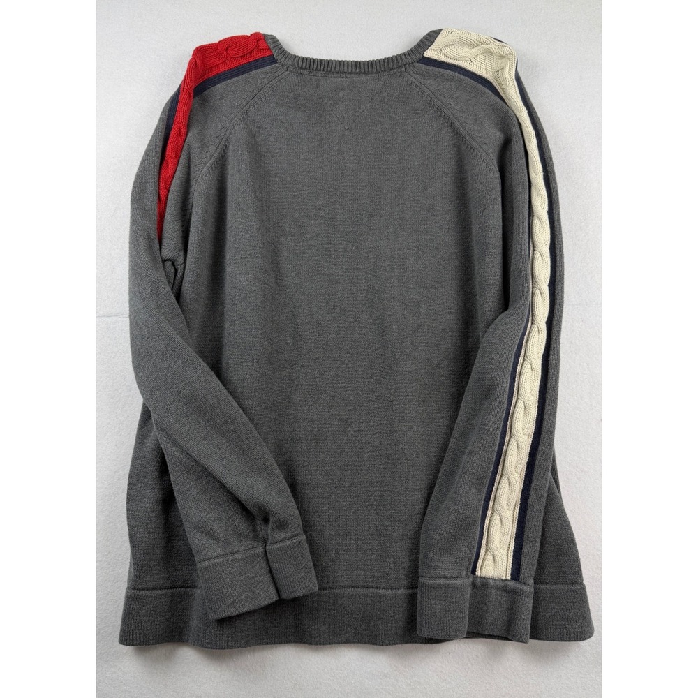 Vintage Tommy Jeans Sweater Gray Cable Sleeve Crewneck Knit XXL 100% Cotton - Picture 4 of 7